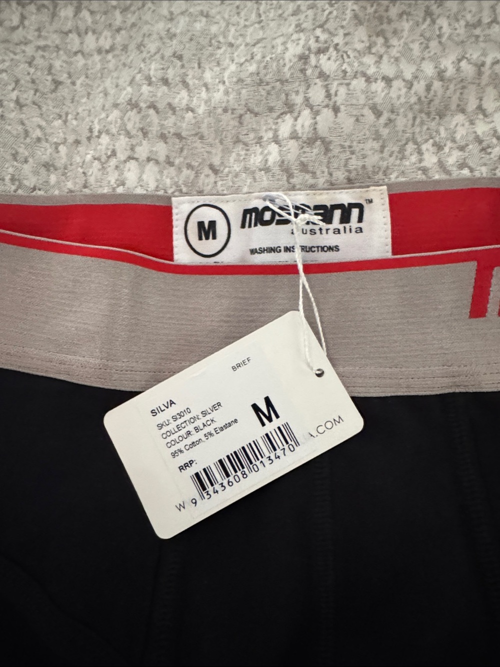 Mosman Men’s Black Briefs with Gray Waistband and Red Logo - Picture 2 of 5